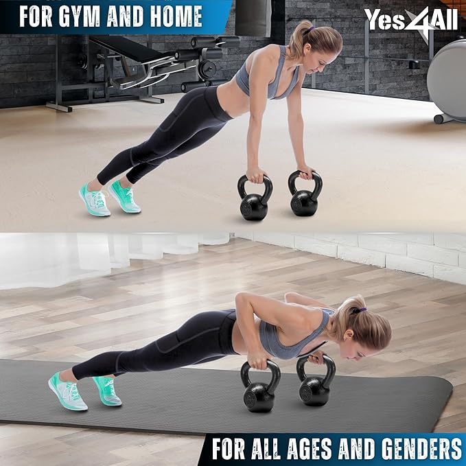 Yes4All Cast Iron Kettlebell, Strength Training Kettlebells 5-80 Lb (5,10,15,20,25,30,35,40,45,50,60,70,80 Lb) for Full Body Workout, Push up, Strength Training - Single & Kettlebell Set of 2 for Men