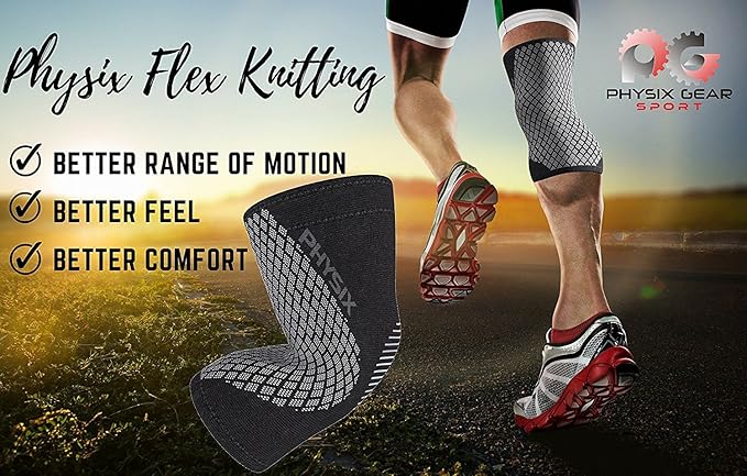 Physix Gear Knee Compression Sleeve for Men & Women - Best Compression Knee Brace for Walking, Running, Gym, Basketball, Weightlifting,Workout, Sports - Knee sleeves Support Compression & Stability