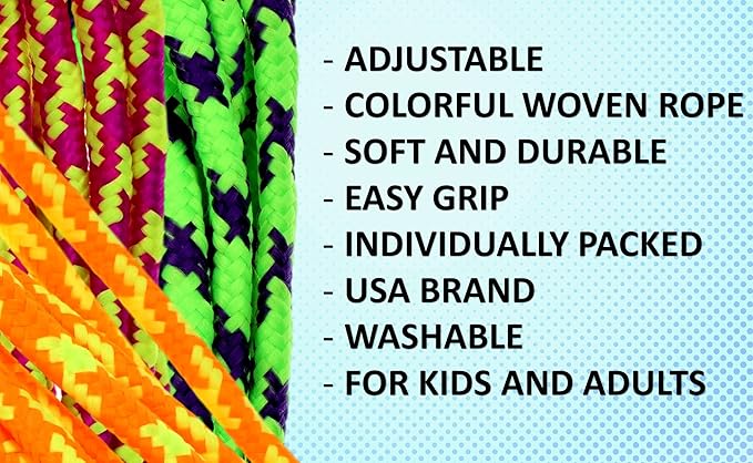 JA-RU 7ft Adjustable Jump Rope (Jump Rope) Nylon Braided Jump Ropes for Kids. Indoor & Outdoor Activities for Teens. Bulk Party Favor & Gymnastics Goodie Bag Stuffers. 1995