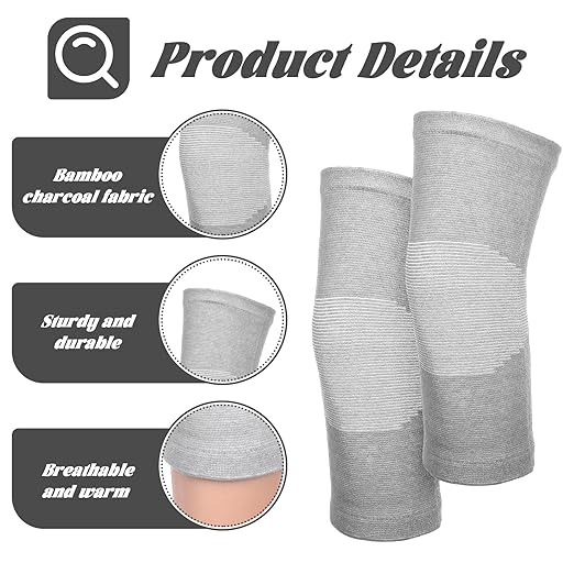 2 PCS Bamboo Charcoal Knee Sleeve Compression Knee Sleeve Elastic Thicken Warm Knees Brace for Arthritis Pain Enhanced Comfort Running Cycling Ski Dance Men Women (Large)