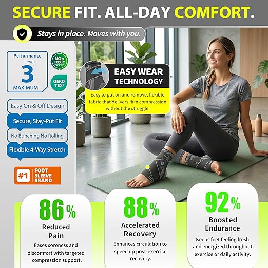 BLITZU Ankle Brace for Women, Men, Plantar Fasciitis Relief, Achilles Tendonitis Brace for Sprained Foot, Ankle Compression Sleeve with Strap White XL