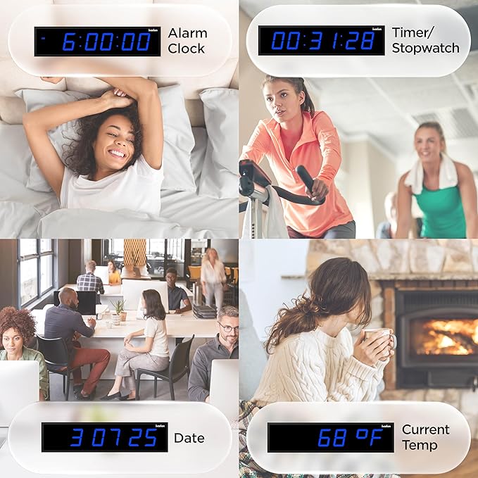 Ivation Oversized 36" Large Digital LED Clock | Big Digital Clock w/Multi-Function Display – Stopwatch, Timer, Alarms, Temp & Date | 6 Brightness Levels, Time Memory & Remote (Blue)