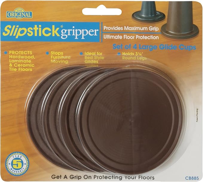 Slipstick CB885 3-1/2 Inch Large Non Slip Rubber Floor Surface Protector Pads (Set of 4 Grippers) Round - Chocolate Brown