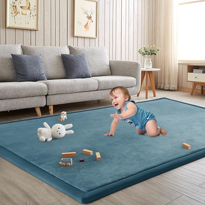 Baby Play Mat for Floor Nursery Rug Muscle Mat Area Rug Playroom Rug 79"x138" Playpen Mat Memory Foam 1.3" Thick Crawling Mat for Babies,Toddlers, Infants, Kids,Indigo