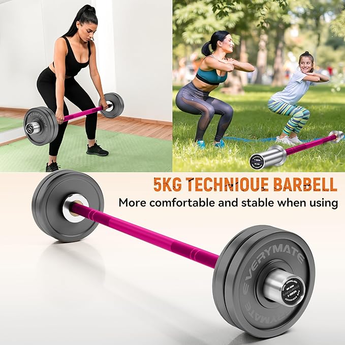 EVERYMATE 5kg Olympic Technique Bar – Lightweight Aluminum Training Barbell for Beginners, Youth & Rehab | 25mm Knurled Grip, 150lb Capacity, Compatible with 2" Weight Plates – Ideal for Form Practice & Cross-Training