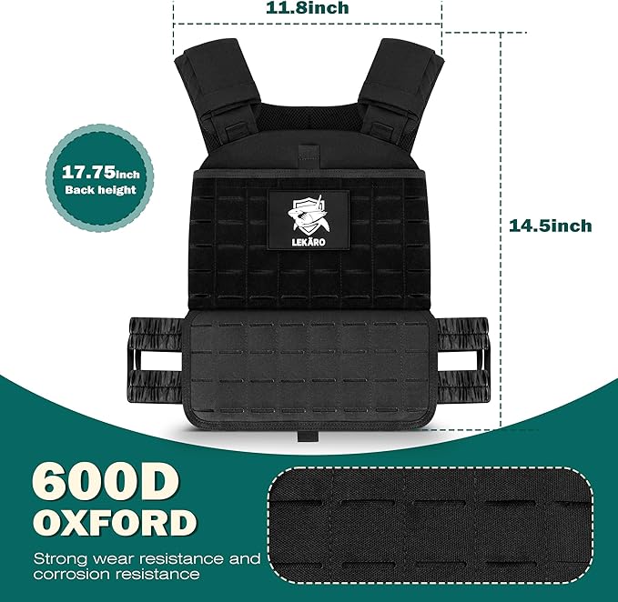 Adjustable Weighted Vest for Men Women – Tactical Vest for Rucking, HIIT & CrossFit, Fits 10x12 Plates, 600D Breathable Weight Vest & Exercise Vest for Strength Training, Weights Not Included