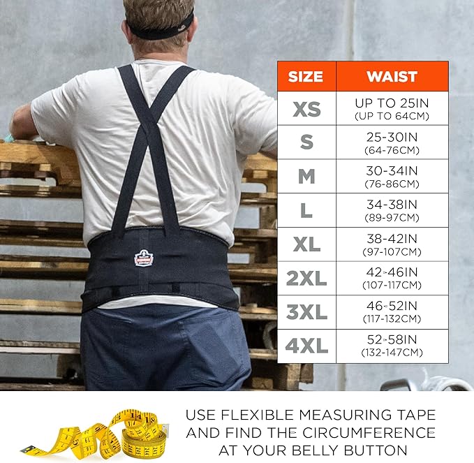 Ergodyne ProFlex 1650 Back Support Belt, 7.5" Elastic, Adjustable, Removeable Straps, Small, Black