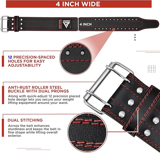 RDX Weight Lifting Belt for Men Women, IPL USPA Approved, 6mm Thick 100% Leather, 4” Powerlifting Back Support, Squat Deadlift Bodybuilding Exercise Fitness Gym Workout Strength Training up to 700 LBS