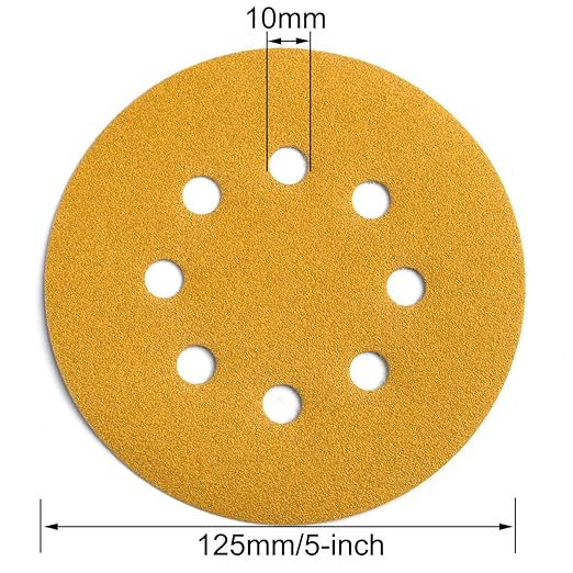 5-Inch 8-Hole Hook and Loop Sanding Discs 150-Grit Random Orbit Sandpaper, 50-Pack