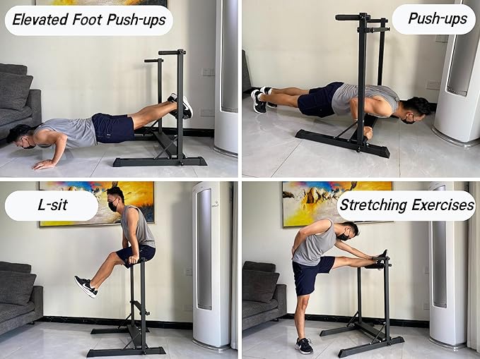 3-in-1 Dip Station, Bulgarian Split Squat & Calf Raise Stand with Heavy Duty Steel Frame | Home Gym Full Body Training Equipment