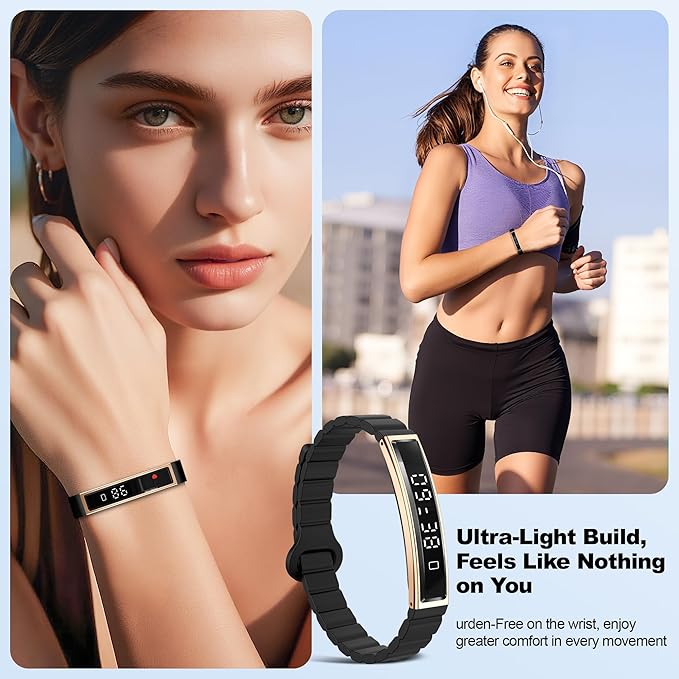 Smart Bracelet for Women, Health Activity Fitness Trackers, 24/7 Heart Rate, HRV, Blood Oxygen & Stress Monitor, 24H Sleep Tracker, Smart Wristband with 2 Bands, Free APP for iOS & Android,Black Gold