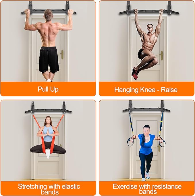 Wall Mounted Pull Up Bar - Heavy Duty Chin Up Bar, Pull-Up Bar for Garage, Joist, Wall Mount - Multifunctional Fitness Bar, Supports up to 600 Lbs