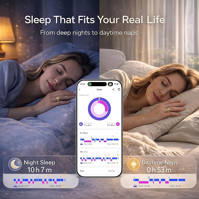 Smart Ring Health & Fitness Tracker for Men & Women – Sleep, Heart Rate, SpO₂, HRV & Stress Tracking – BP & Women Health Support, 180+ Sport Modes, IP68 Waterproof, No Subscription Fee (Gold, 11)