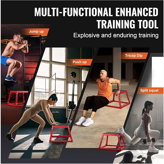 12 Inch Plyo Box - Steel Jump Box for Fitness, Agility & Strength Training - Non-Slip Plyometric Platform - Home Gym Equipment - Red
