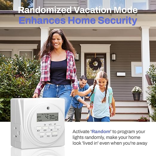 BN-LINK Indoor Digital Timer Outlet, Dual Outlet 7 Day Programmable Light Switch, 3 Prong Plug in Timers for Electrical Outlets, Lamps, Fans, 8 On/Off Programs, 1 Pack, 15A/1875W, ETL Listed