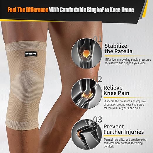 Knee Brace for Pain Relief - Knee Compression Sleeves for Men and Women, Knee Support Leg Brace for Meniscus Tear, Running, Weightlifting, Workout, ACL, Arthritis, Joint Pain Relief(Nude,L)
