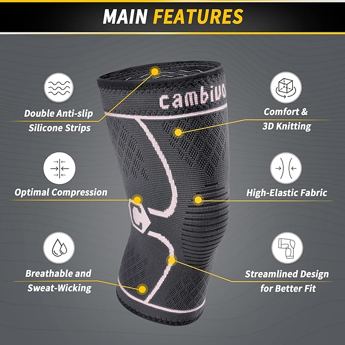 CAMBIVO 2 Pack Knee Brace, Knee Compression Sleeve for Men and Women, Knee Support for Running, Workout, Gym, Hiking, Sports (Pink,X-Large)
