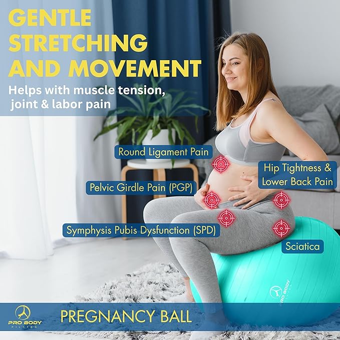 ProBody Pilates Pregnancy Ball - Yoga Ball for Pregnancy with Book, Prenatal, Labor & Postnatal Maternity Exercise