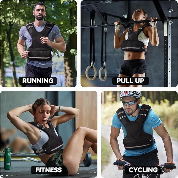 HEETA Adjustable Weighted Vest for Women Men, 4-10lbs/10-18lbs/20-32lbs Body Weight Vest Exercise Set with 6 Ironsand Weights & Reflective Strips for Walking Running Workout Cardio Strength Training