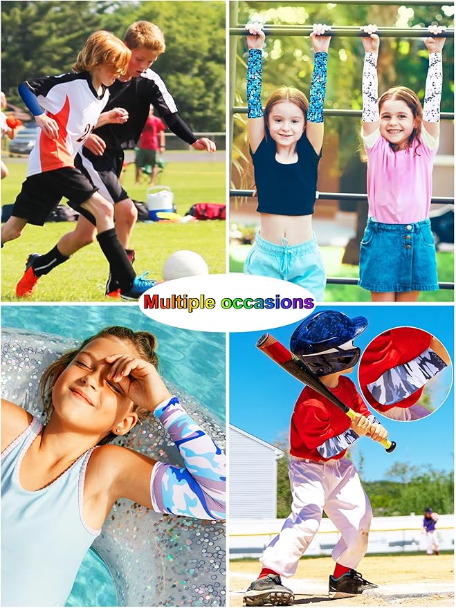 12 Pairs Sports Arm Sleeves for Kids Basketball Baseball Arm Sleeves UV Sun Protection Cooling Arm Cover Sleeve