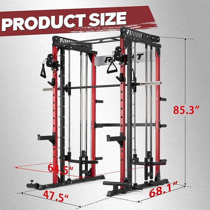 RitFit M1 Pro Smith Machine with Cable Crossover System, Multi-Function Squat Rack Power Cage for Home Gym, Power Rack and Packages