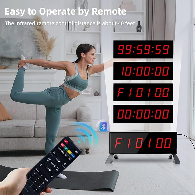 Multifunction Gym Timer with Bracket and Remote Control - 1.8 Large Red LED Display, 4 Modes (Clock/Countdown/Stopwatch/WRC), 99 Cycles, 95dB Alarm, Desktop Mount for Gym Kitchen Lab Classroom