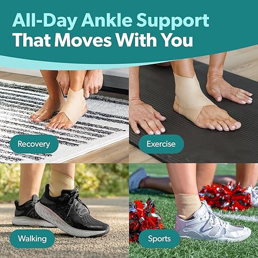 BraceAbility Elastic Ankle Support Brace - Lightweight Slip on Foot and Ankle Compression Sleeve for Gymnastics, Dance, Sports, Running, Exercise, and Sprained Ankle Swelling for Women and Men (Beige, Large)