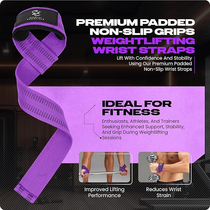 Special Essentials 2 Pack of Wrist Straps for Weightlifting - Two-Sided Anti Slip Silicone Grip & Padded Neoprene - Durable Gym Lifting Straps for Men and Women for Bodybuilding & Powerlifting