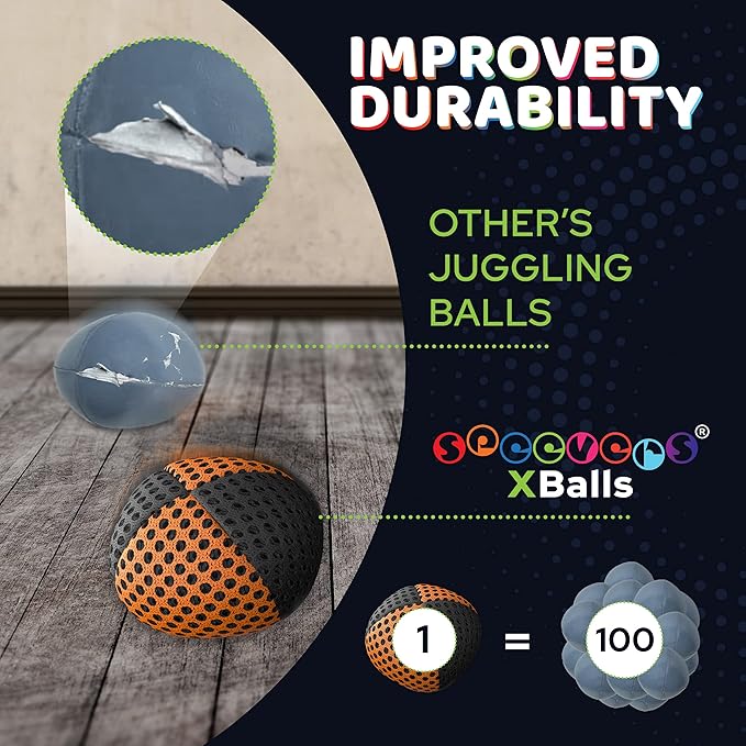 speevers Juggling Balls for Beginners and Professionals Set of 3, 14 Colors Available, 2 Layers of Net and Carry Case, Xballs Juggling Balls (Black - Orange, 3.9 oz)