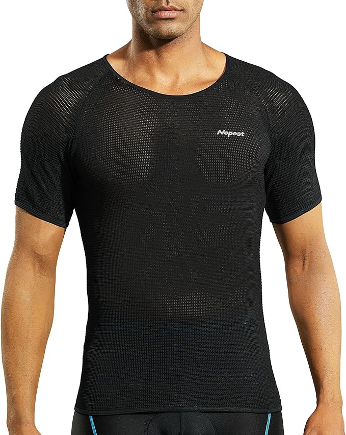 Nepest Mens Vests/Short Sleeve Biking Base Layer Mesh Sleeveless Cycling Baselayer Bicycle Ultralight Undershirts