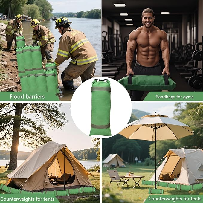 Flood Barrier Sand Bags 6Pcs Thickened Long Canvas Flood Protection Sandbags & Reusable With Insert Buckle Handle Sandbags for Emergency Flood Protection Fits Doors Garages Basement Counterweights (6)