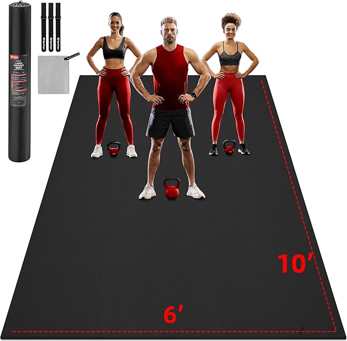 GymCope Extra Large Exercise Mat, 10'x6'/9'x6'/8'x6'/7'x5'/6'x4'(8mm) Thick Workout Mat for Home Gym & Garage Flooring, Shoe-Friendly, High-Density, MMA, HIIT, Weight Lifting, Cardio&Strength
