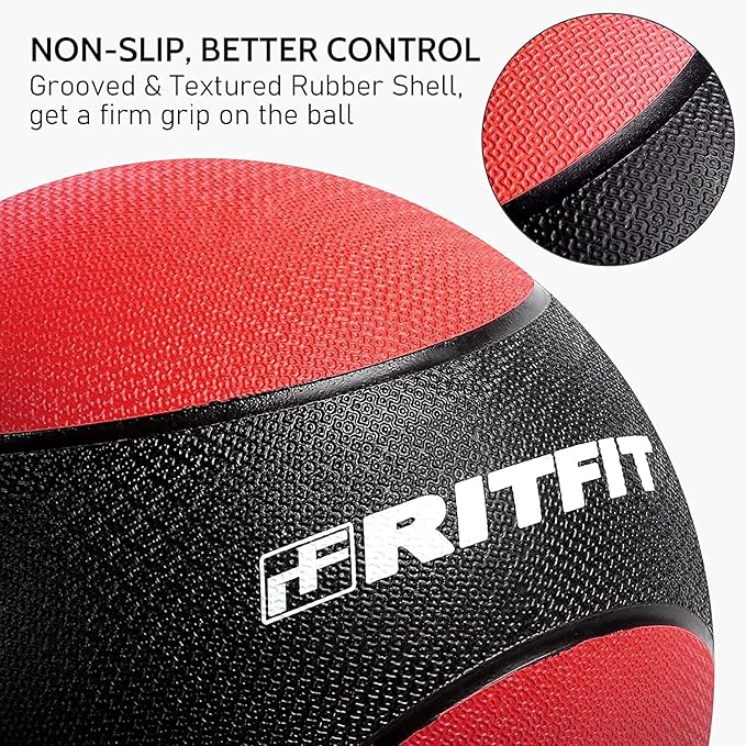 RitFit Weighted Medicine Ball - Non-Slip Rubber Shell & Dual Texture Grip - Workout Exercise Ball for Core Strength, Balance Training, Coordination Fitness - Multiple Weights & Colors