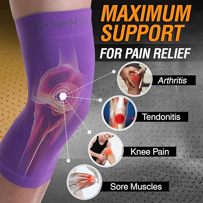 Doc Miller Knee Compression Sleeve Brace for Men & Women (Pair) Best Support for Workout Running ACL Arthritis Pain Relief