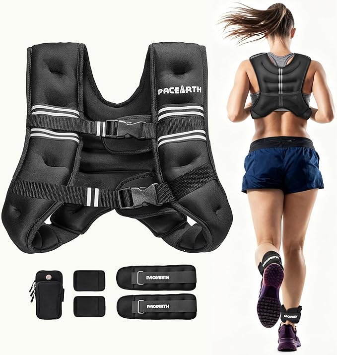 PACEARTH Weighted Vest,6lb/8lb/10lb/12lb/16lb/20lb/25lb/30lb Weight Vest with Reflective Stripe, Body Weight Vests for Women, Men, Weight Loss Workout, Strength Training, Running, Walking, Jogging