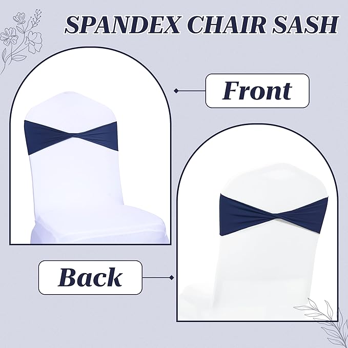 VDS Pack of 25 PCS | Navy Blue | Spandex Chair Sashes Bows Without Buckle | Stretch Elastic Banquet Universal Folding Chair Band Tie with for Wedding Party Conference Celebration Event Decoration
