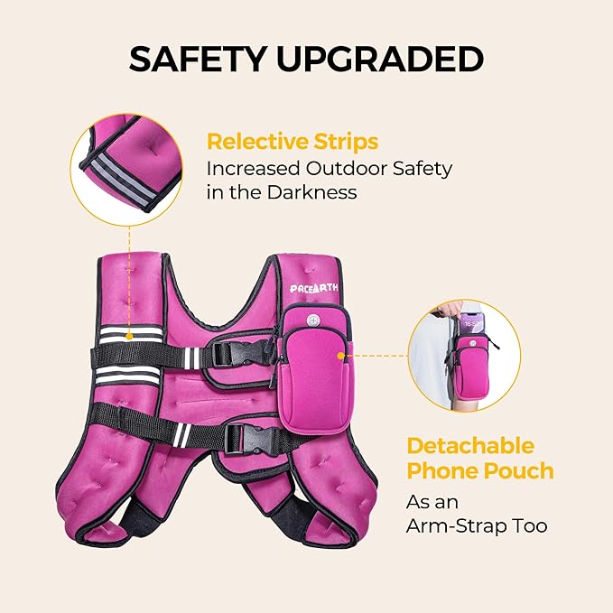 PACEARTH Weighted Vest,6lb/8lb/10lb/12lb/16lb/20lb/25lb/30lb Weight Vest with Reflective Stripe, Body Weight Vests for Women, Men, Weight Loss Workout, Strength Training, Running, Walking, Jogging