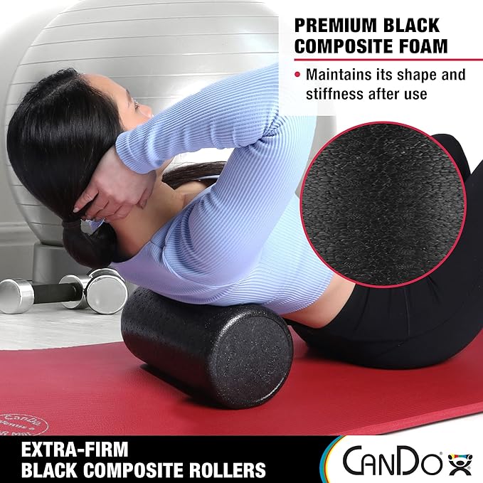 CanDo Black Composite High-Density Foam Rollers for Muscle Restoration Massage Therapy Sport Recovery and Physical Therapy 6" x 12" Round
