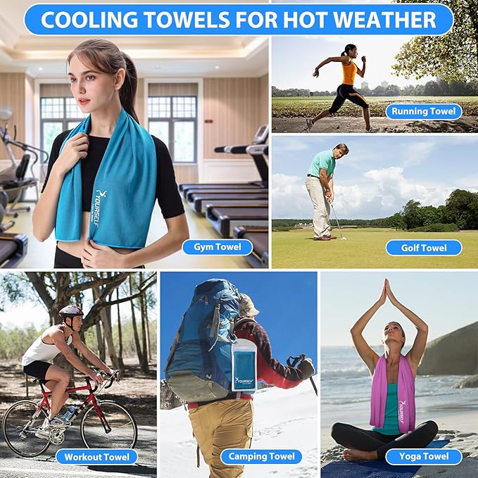 SYOURSELF Cooling Towels for Neck and Face, 4 Pack 40" x 12" Cooling Towel for Hot Weather, Soft Breathable Instant Cool Chilly Pad for Sports Golf Yoga Gym Athletes Camping Ice Towels