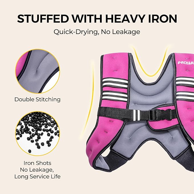 PACEARTH Weighted Vest,6lb/8lb/10lb/12lb/16lb/20lb/25lb/30lb Weight Vest with Reflective Stripe, Body Weight Vests for Women, Men, Weight Loss Workout, Strength Training, Running, Walking, Jogging