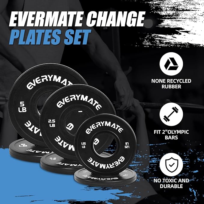 EVERYMATE Black Change Weight Plates 1.25LB 2.5LB 5LB Set Fractional Olympic Bumper Plates for Cross Training Steel Insert Strength Training