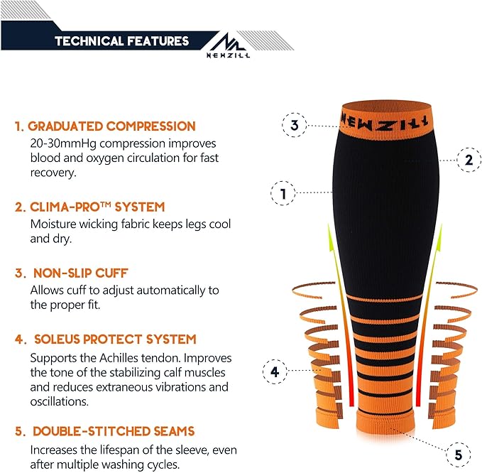 NEWZILL Compression Calf Sleeves (20-30mmHg) for Men & Women Perfect Option to Compression Socks for Running Travel Nursing