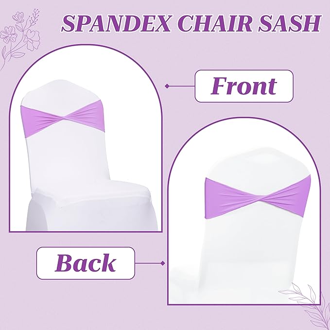 VDS Pack of 100 PCS | Light Purple | Spandex Chair Sashes Bows Without Buckle | Stretch Elastic Banquet Universal Folding Chair Band Tie with for Wedding Party Conference Celebration Event Decoration