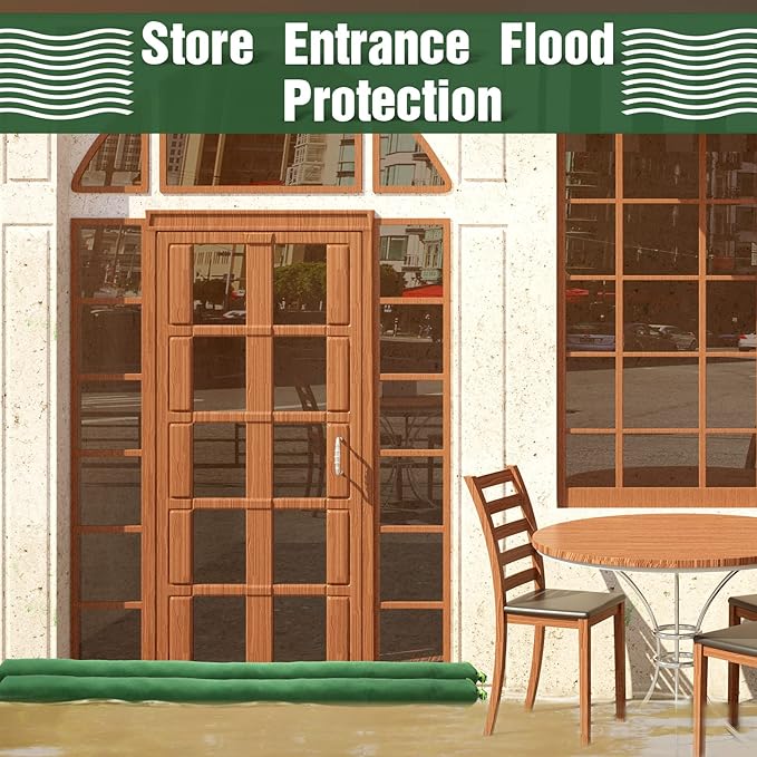 Threan 8 Pcs Long Canvas Sandbags for Flooding Sand Tube Bags Flood Protection Thickened Reusable Rain Wind Flood Barrier with Elastic Band Water Barrier Tube for Door Rain Control, Green (11ft)
