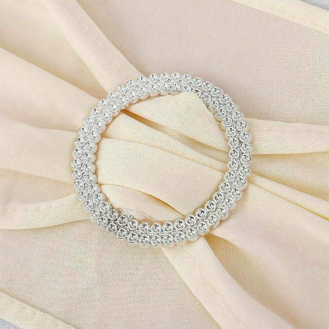 Stretch Spandex Ivory Chair Sashes Bows 50 Pack Universal Chair Bands with Silver Buckle for Wedding Party Engagement Banquets Bridal Shower Events Decorations