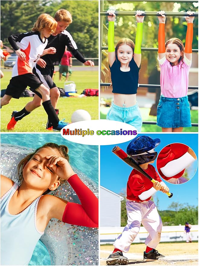 12 Pairs Sports Arm Sleeves for Kids Basketball Baseball Arm Sleeves UV Sun Protection Cooling Arm Cover Sleeve