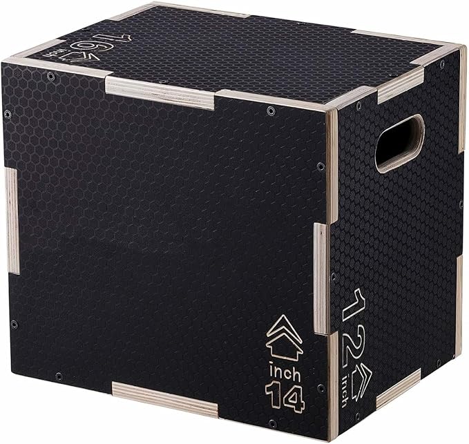 Plyometric Jump Box, 3-in-1 16/14/12 Inch Wooden Plyo Box, Adjustable Fitness Step Platform for Gym Training, Strength & Agility, Black