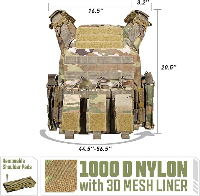 GFIRE Tactical Vest - Airsoft Lightweight Modular 3D Breathable Quick Release Vest, Adjustable Tactical Gear for Training