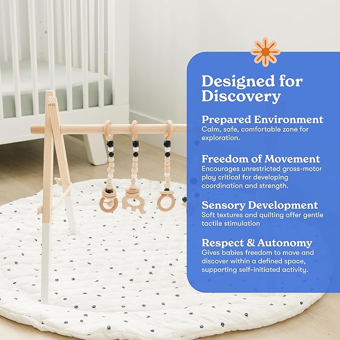Round Baby Play Mat for Floor, 43" Reversible Tummy Time & Crawling Mat, Soft Cushioned Cotton Baby Playmat, Foldable & Machine Washable Activity Mat for Newborn to Toddler, Neutral Nursery & Playroom