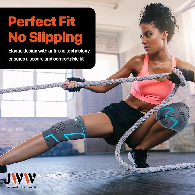 JWW Plus Size Knee Compression Sleeve for Big Thighs, 2 Pack Knee Brace for Men & Women Knee Pain Relief, Workout Sports Knee Support, Knee Braces for Meniscus, ACL & Arthritis Recovery (Blue, 3XL)